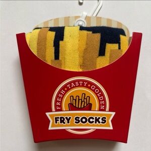 Fry Socks Unisex Yellow Black Novelty Crew Socks 8-12 NWT